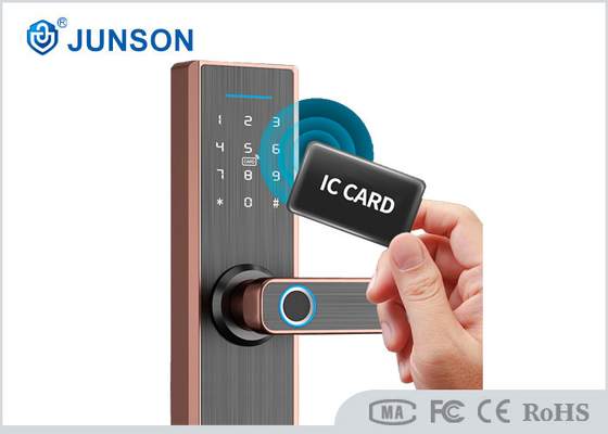 Tuya APP IC Card Kunci Pintu Sidik Jari Aluminium Alloy Handle Tembaga Merah